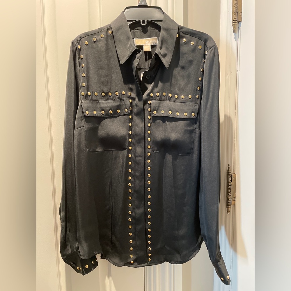 NWT Michael Kors gold stud button down blouse M